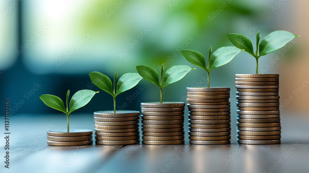 Simplicity of growing coin stacks on a solid background. Trade, money, and financial growth concept. Simplicity of growing coin stacks on a solid background. Trade, money, and financial growth concept.