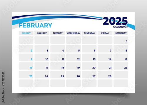 Calendar business template February 2025 horizontal page layout style business template design.starting for sunday