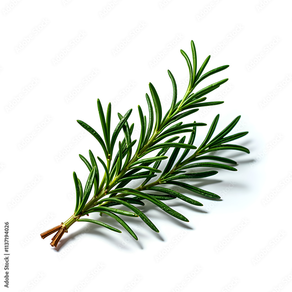 Fototapeta premium Fresh rosemary sprig on white background nature s aromatic herb for culinary delight, photography of still life concept.