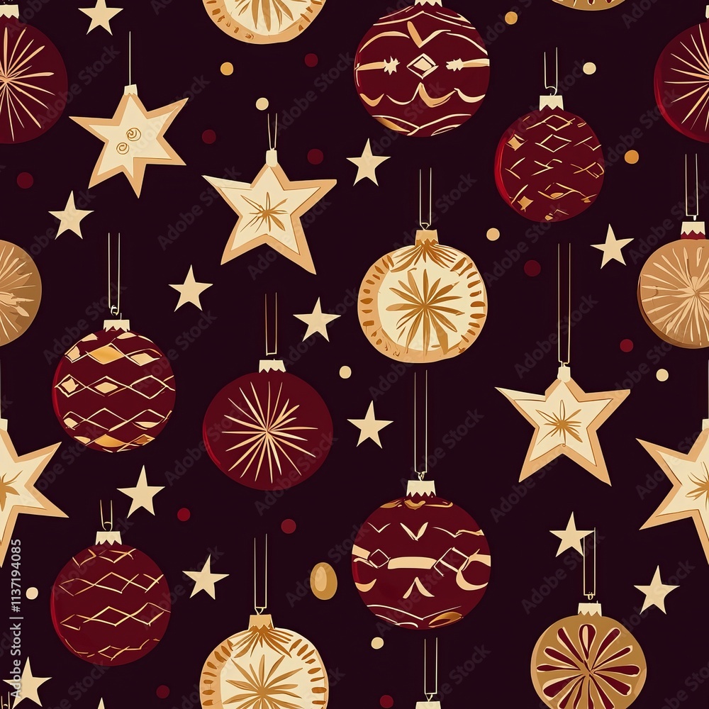 Seamless pattern of Christmas ornaments and stars Seamless pattern of Christmas ornaments and stars