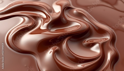 Close up of rich, melted chocolate with swirling patterns.