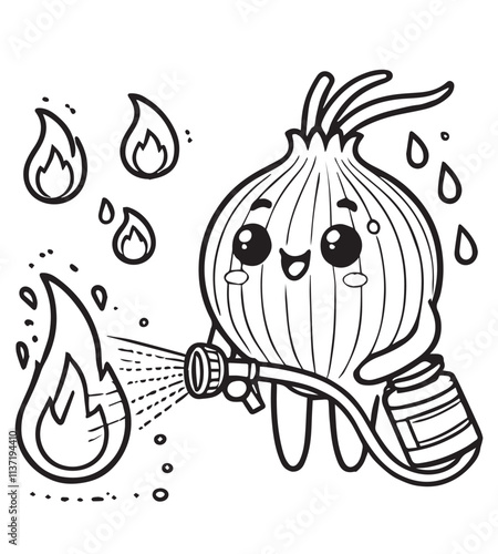 Coloring page design onion extinguish the fire