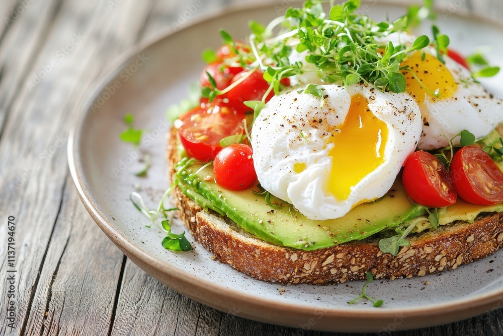 Fresh Toast with Poached Egg and Cherry Tomatoes