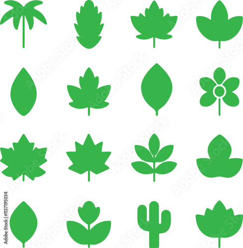 Green leaf leaves icons set vector on a white background