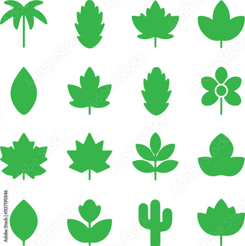 Green leaf leaves icons set vector on a white background