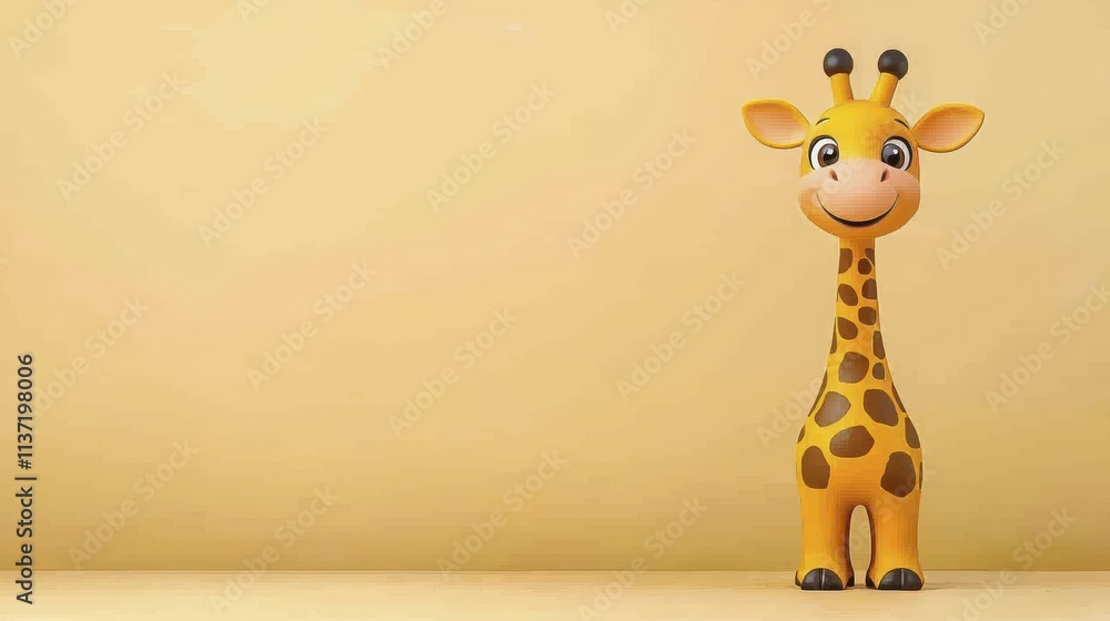 Obraz premium Cute Cartoon Giraffe, Yellow Background | Minimalist design