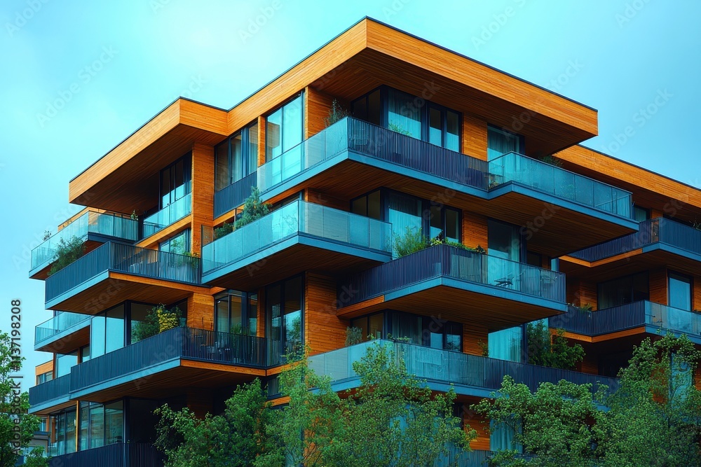 Modern Apartment Building on a Sunny Day Modern Apartment Building on a Sunny Day