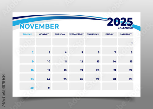 Calendar business template November 2025 horizontal page layout style business template design.starting for sunday