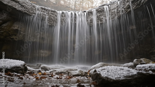 Close-up of waterfall with frozen water droplets