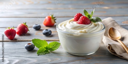 Creamy and rich Danone Skyr yogurt made with Icelandic culture , healthy, dairy, snack, breakfast photo