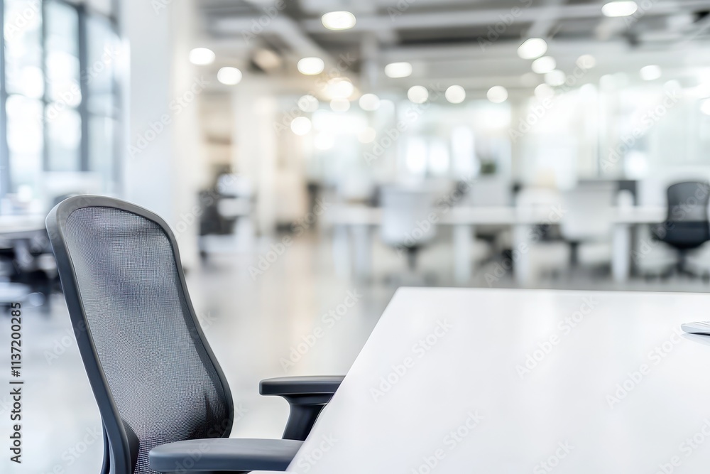 Modern Office Space with Black Mesh Office Chair and White Desk Modern Office Space with Black Mesh Office Chair and White Desk