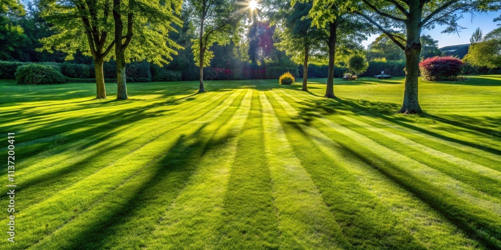 Mowed lawn with tree shadows on sunny day, grass, green, nature, outdoor, sunlight, shadows, trees, landscape, sunny, summer Mowed lawn with tree shadows on sunny day, grass, green, nature, outdoor, sunlight, shadows, trees, landscape, sunny, summer