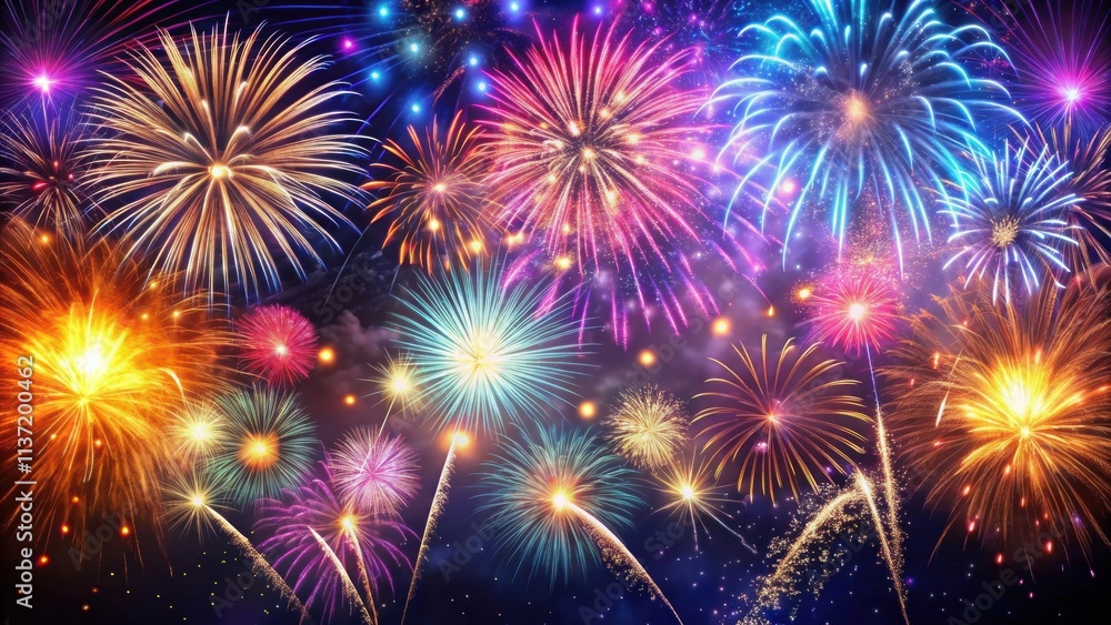 Vibrant firework display lighting up the night sky, fireworks, celebration, explosion, event, sparkling, colorful Vibrant firework display lighting up the night sky, fireworks, celebration, explosion, event, sparkling, colorful
