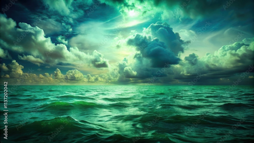 Fototapeta premium Abstract dark green sea and clouds with oil paint textures, oil paint, textures, dark green, sea, clouds, abstract, pattern