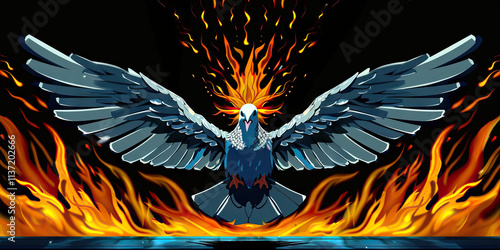 Stylized Bird with Flames Illustration