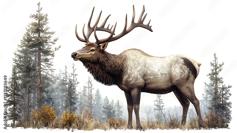 Majestic Bull Elk in Misty Forest Wildlife Photography Majestic Bull Elk in Misty Forest Wildlife Photography
