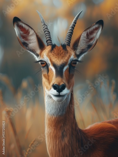 Portrait of a Gerenuk, Litocranius walleri, in the African grasslands