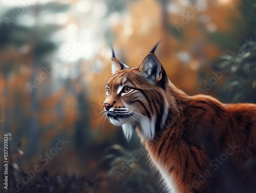 Canada Lynx, Lynx canadensis, close up with warm tones in a natural forest