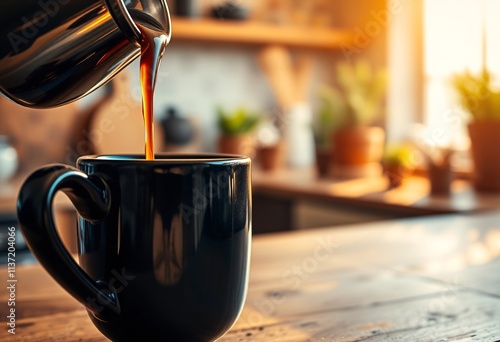 Freshly brewed coffee being poured into a mug.