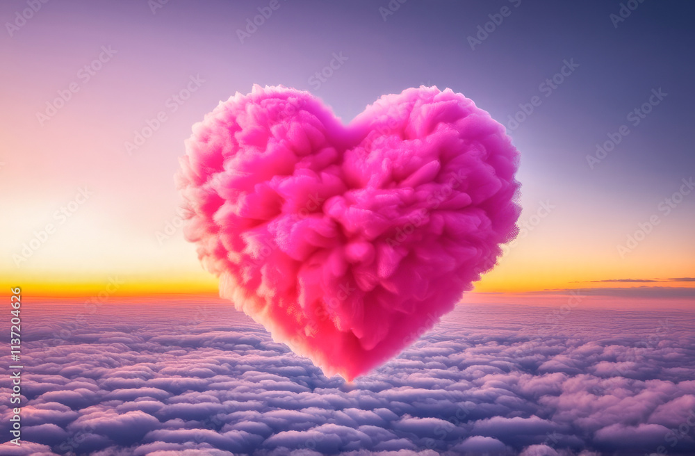 valentine's day. fluffy pink heart on the background of a picturesque sky. a postcard for the holiday. free space for text valentine's day. fluffy pink heart on the background of a picturesque sky. a postcard for the holiday. free space for text
