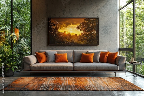 Wallpaper Mural Modern Living Room with Cozy Sofa and Natural Light Torontodigital.ca