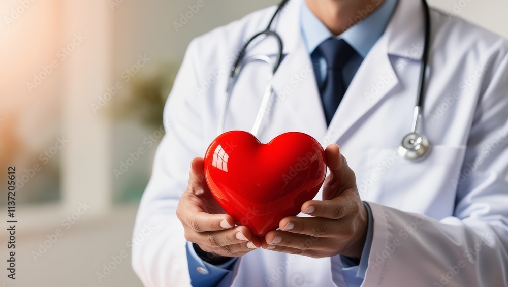 Doctor holding red heart for health in hospital. healthcare and medical concept Doctor holding red heart for health in hospital. healthcare and medical concept