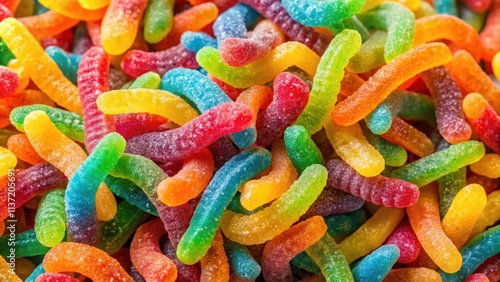 Colorful gummy candy jelly worms in close up, gummy, candy, worms, colorful, sweet, close up, gelatin, treat, snack, tasty