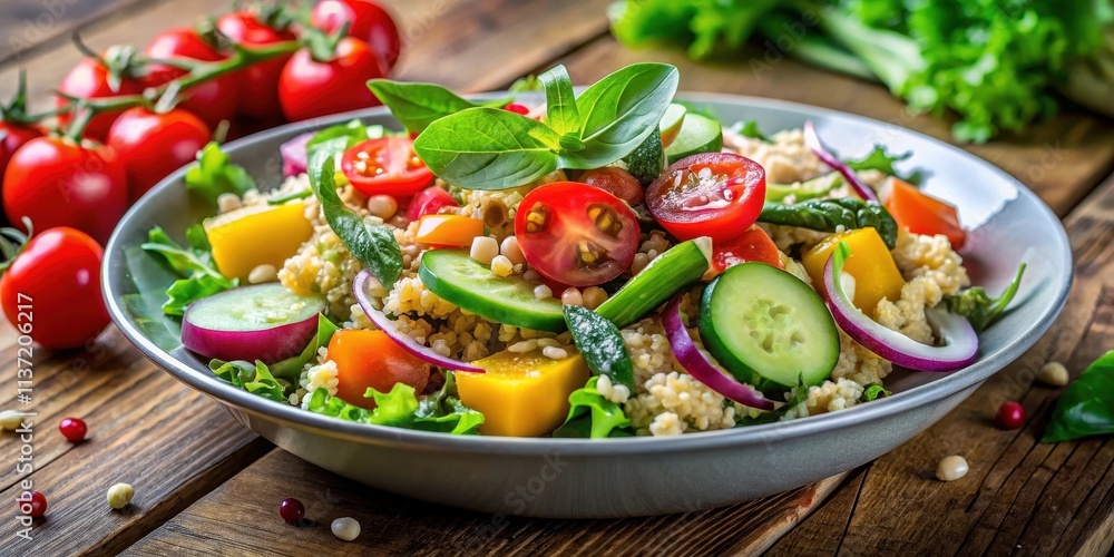 Vibrant green salad with fresh vegetables and quinoa, perfect for a healthy vegetarian lunch or dinner, vegetarian, green Vibrant green salad with fresh vegetables and quinoa, perfect for a healthy vegetarian lunch or dinner, vegetarian, green