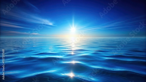 Abstract render of a serene seascape with glowing blue water , abstract, render, seascape, calm water, bright glow, blue