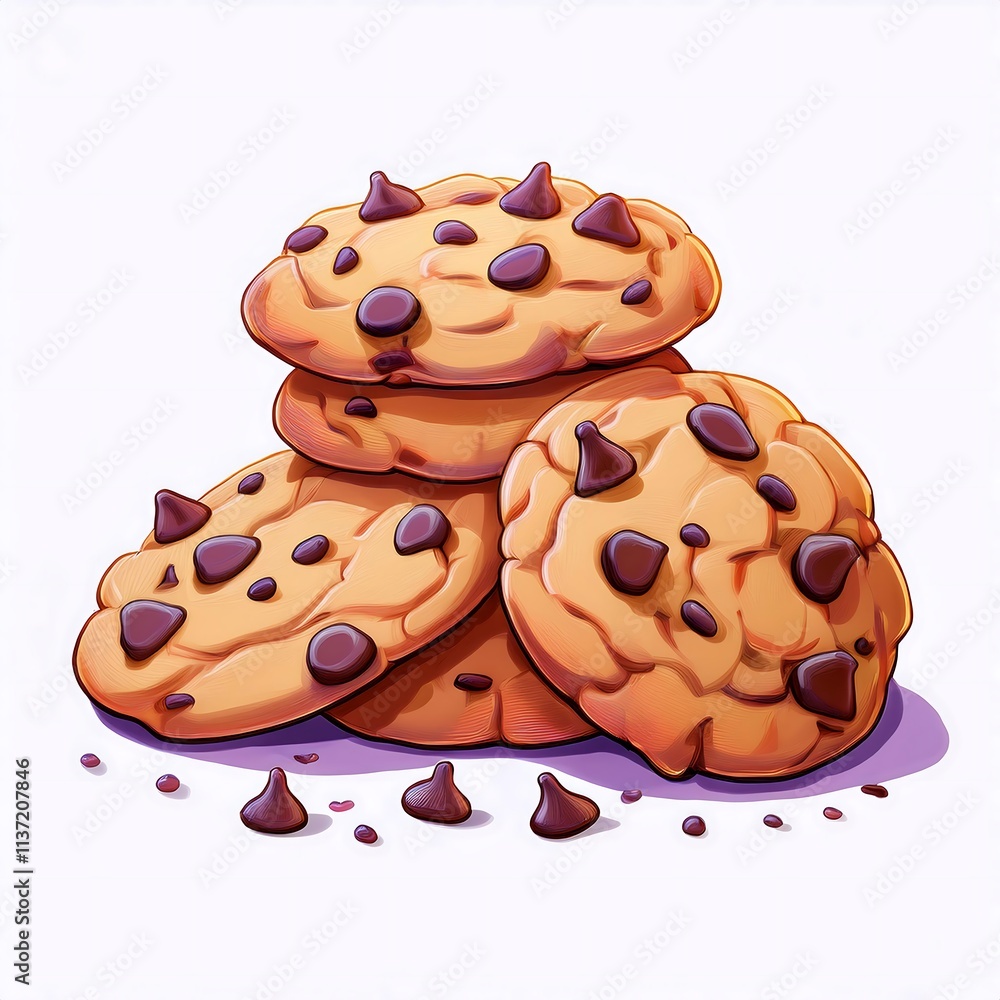 Fototapeta premium Vector pattern of cookies with chocolate chips. Cookie day. Box, packaging of cookies with chocolate crumbs. cookies with chocolate chips. Cookie day isolated vector illustration, logo, icon cutout