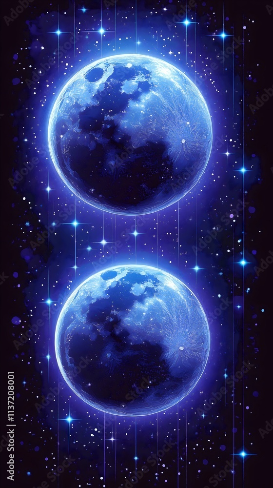 Gradient Neon Blue Mystical Planet Galaxy, Vector Illustration Phone Wallpaper Gradient Neon Blue Mystical Planet Galaxy, Vector Illustration Phone Wallpaper