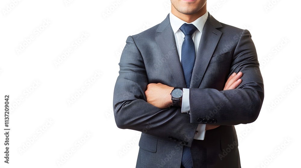 Confident Businessman In Grey Suit Arms Crossed Confident Businessman In Grey Suit Arms Crossed