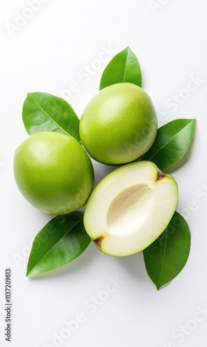 Wallpaper Mural Fresh Green Fruits with Leaves on White Background for Healthy Food and Nutrition Concepts Torontodigital.ca