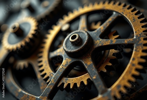 Intricate Vintage Gears: A Macro Photography Exploration of Steampunk Machinery and Clockwork Components 