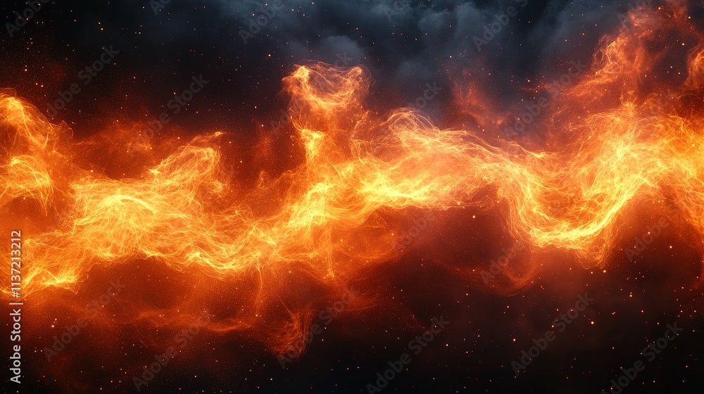 Fiery orange and yellow flames flow across a dark background Fiery orange and yellow flames flow across a dark background