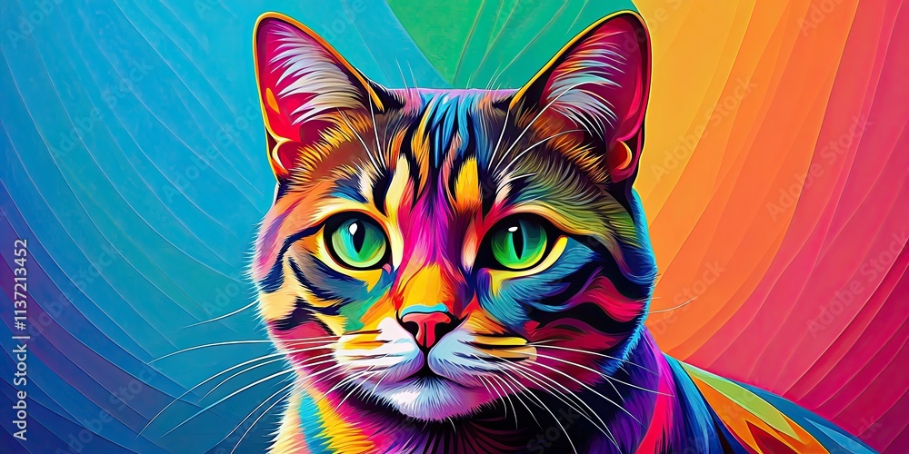 cat in vibrant pop art, feline art, colorful cat, pop culture animal, modern art style cat in vibrant pop art, feline art, colorful cat, pop culture animal, modern art style
