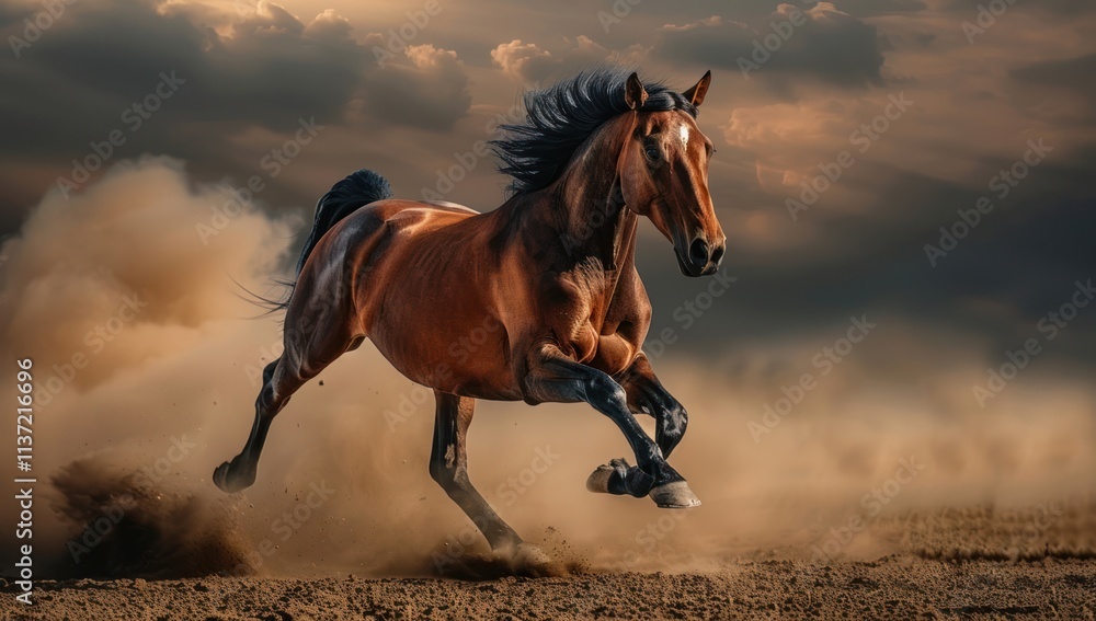 Bay Horse Galloping Through Dust Bay Horse Galloping Through Dust