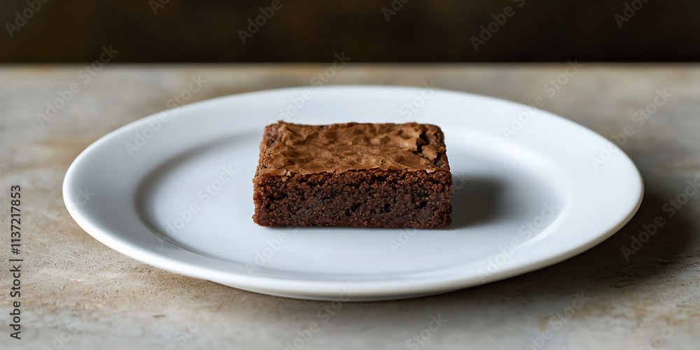 A single brownie square placed neatly on a wh A single brownie square placed neatly on a wh