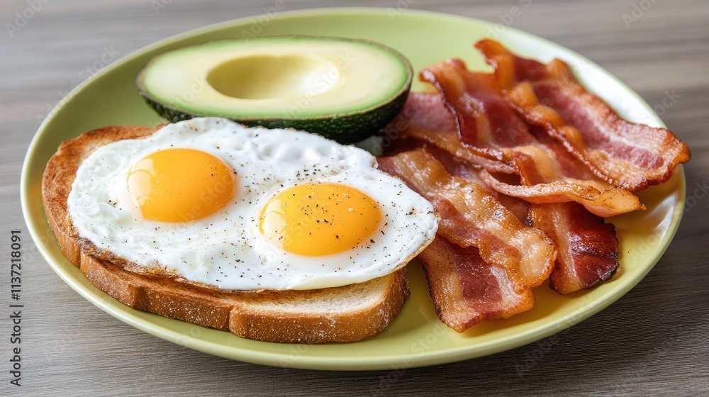Delicious Breakfast Plate with Eggs and Bacon Delicious Breakfast Plate with Eggs and Bacon