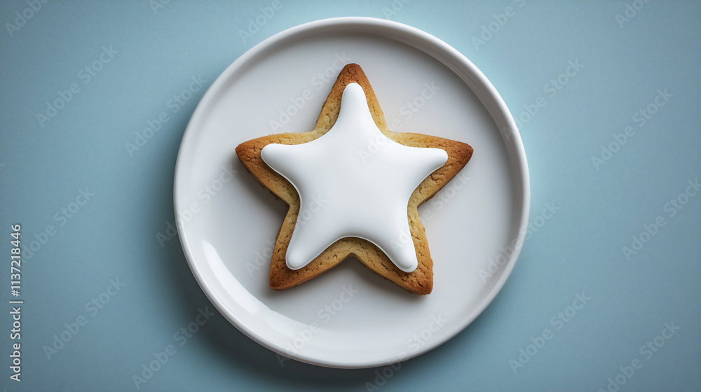 A single star-shaped cookie with white icing A single star-shaped cookie with white icing