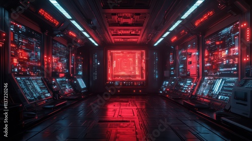 Wallpaper Mural Cyberpunk Control Room: Neon Lights and Futuristic Technology Torontodigital.ca