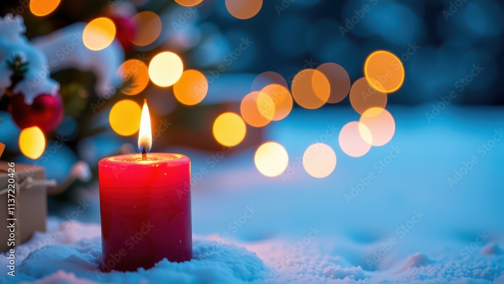 **serene winter scene: snowy ground, red candle** this serene winter scene features a vibrant red candle as its centerpiece, situated on a bed of snow. the soft glow emanating from the candle creates **serene winter scene: snowy ground, red candle** this serene winter scene features a vibrant red candle as its centerpiece, situated on a bed of snow. the soft glow emanating from the candle creates