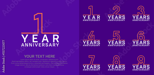 Anniversary logo set vector design, orange and white color for celebration event
