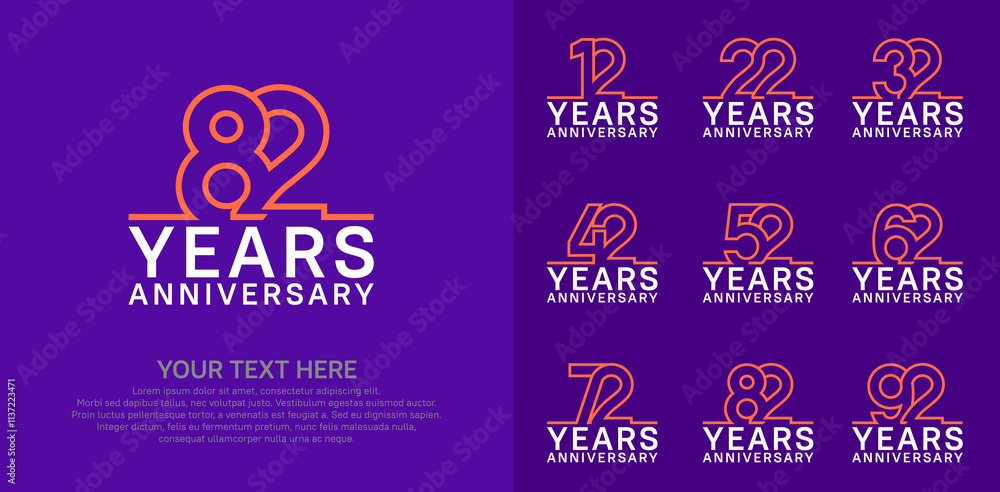 Anniversary logo set vector design, orange and white color for celebration event Anniversary logo set vector design, orange and white color for celebration event