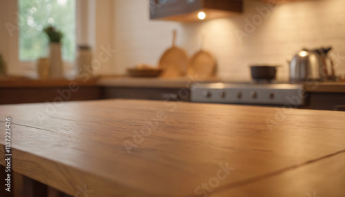 Wooden Table for Product Display in Home Kitchen Setting