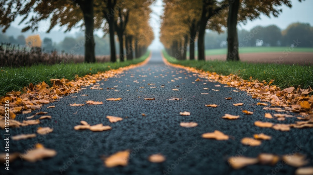 Autumnal Road Through Tree-Lined Avenue Autumnal Road Through Tree-Lined Avenue