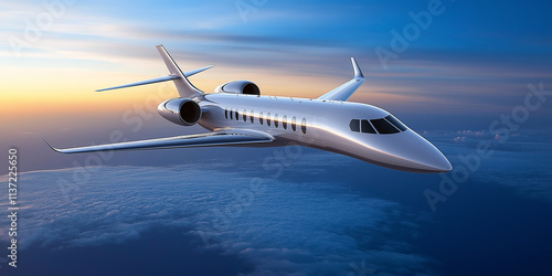 Wallpaper Mural Modern private jet flying over clouds at sunset Torontodigital.ca