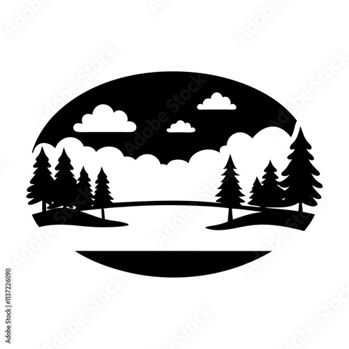 Natural lake scene with water vector icon design