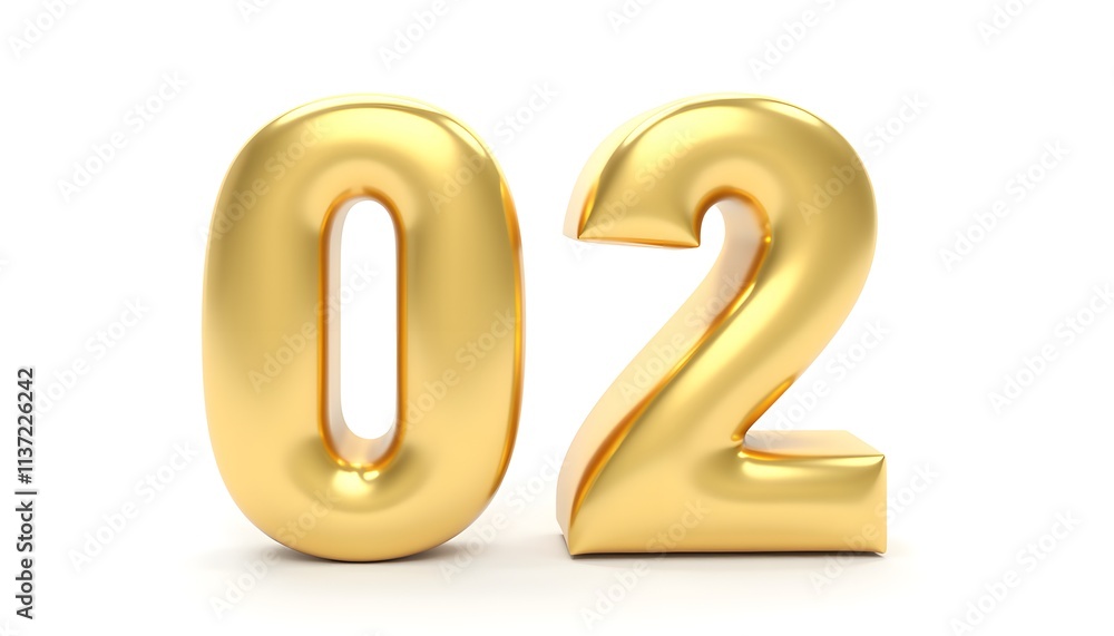 Golden Number 02: A 3D Render of Shiny Gold Numerals Golden Number 02: A 3D Render of Shiny Gold Numerals