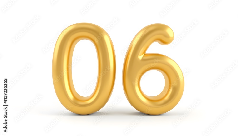 Golden Number 06: A 3D Render of Shiny Gold Balloons Forming the Number Six Golden Number 06: A 3D Render of Shiny Gold Balloons Forming the Number Six
